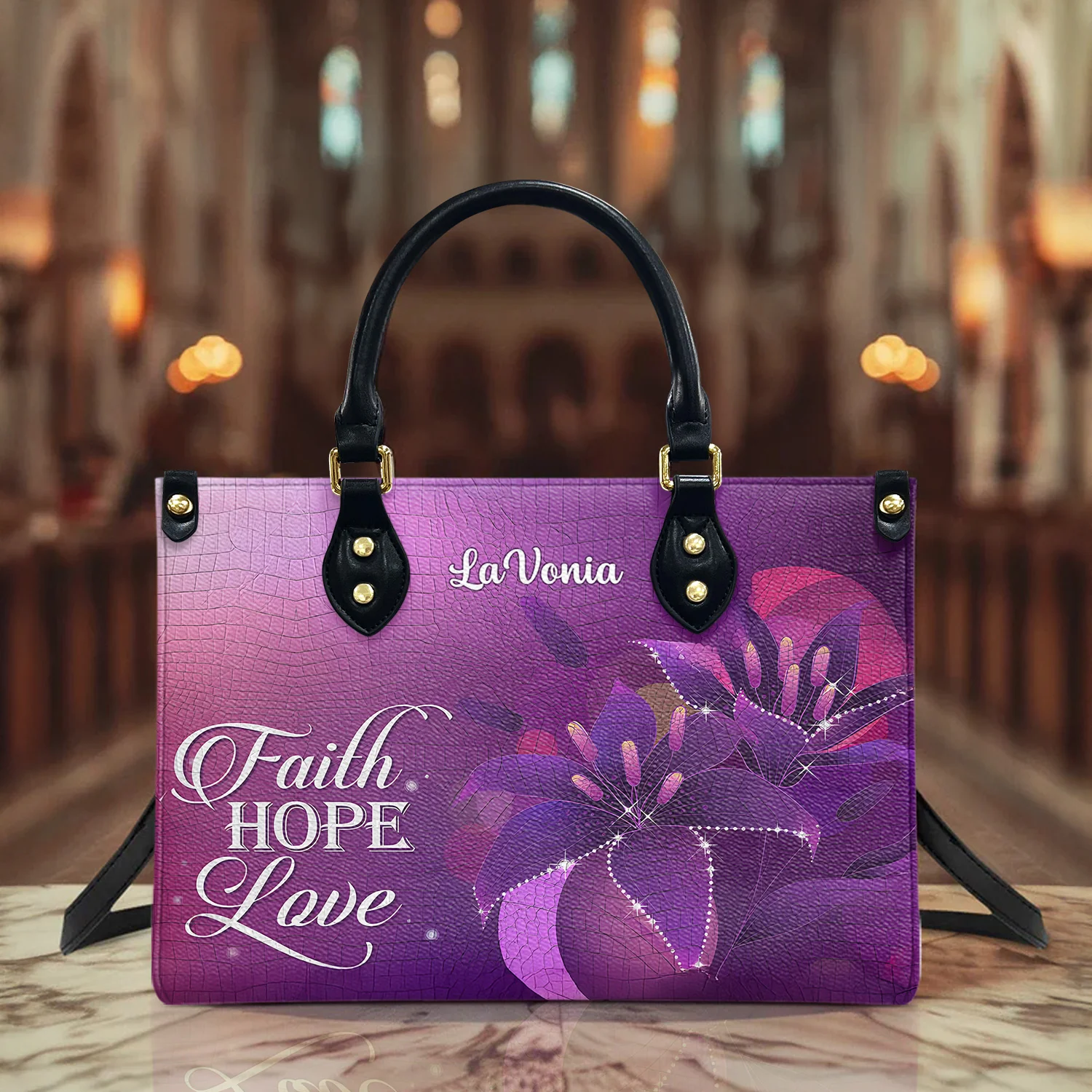 Faith, Hope, Love - Thoughtful Gift For Christians - Personalized Leather Handbag With Handle - AT4080716