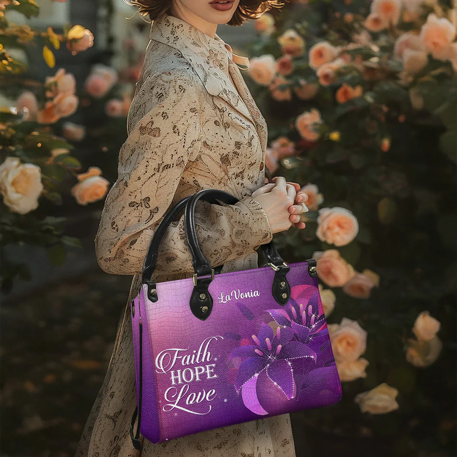 Faith, Hope, Love - Thoughtful Gift For Christians - Personalized Leather Handbag With Handle - AT4080716 - Image 4