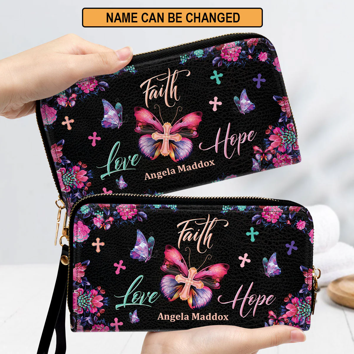 Faith Love Hope - Personalized Clutch Purse - Gift For Christian Women TD118