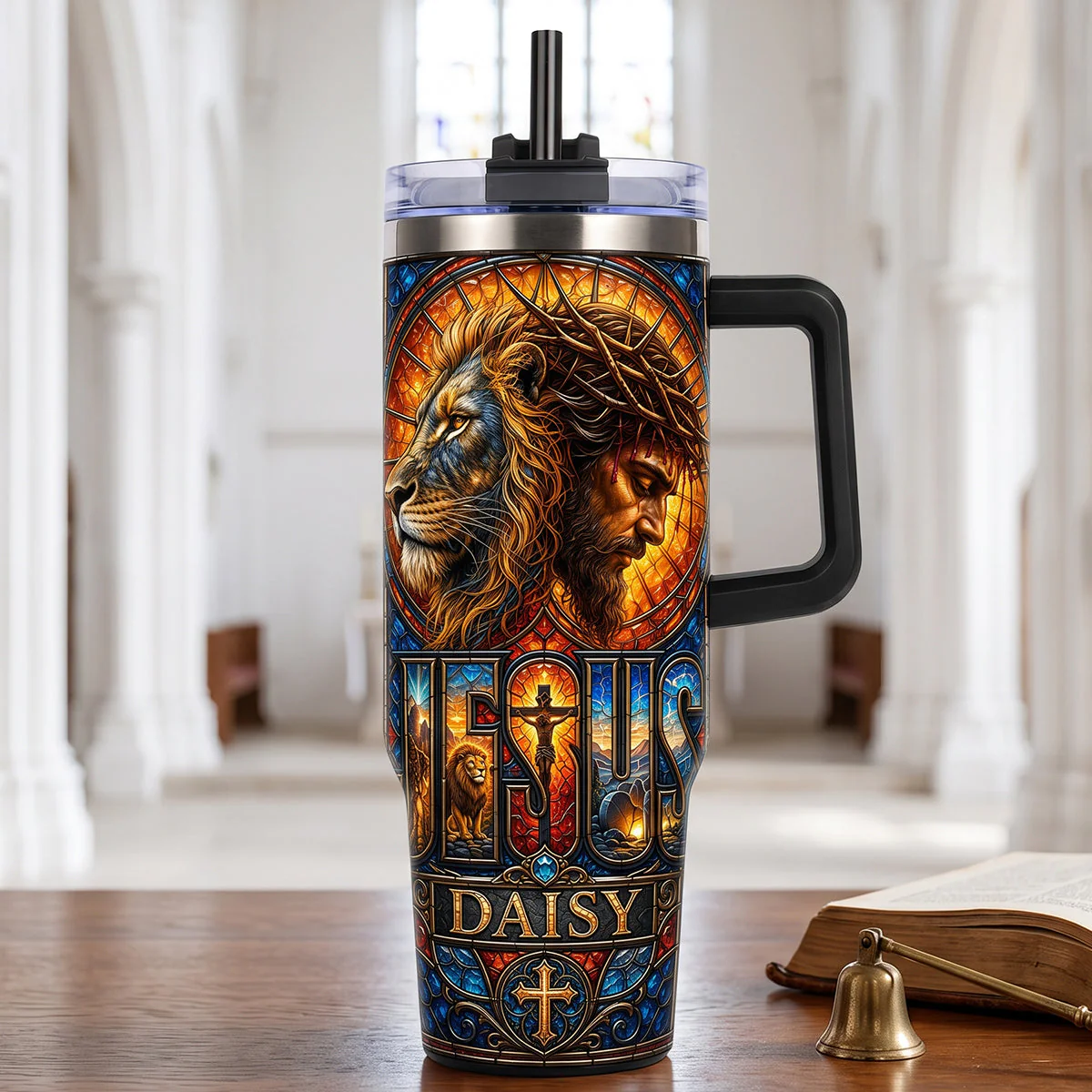 Faith & Strength - Personalized Tumbler With Handle - Gift For Christians - Image 2