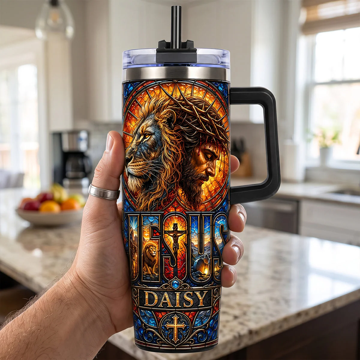 Faith & Strength - Personalized Tumbler With Handle - Gift For Christians - Image 4