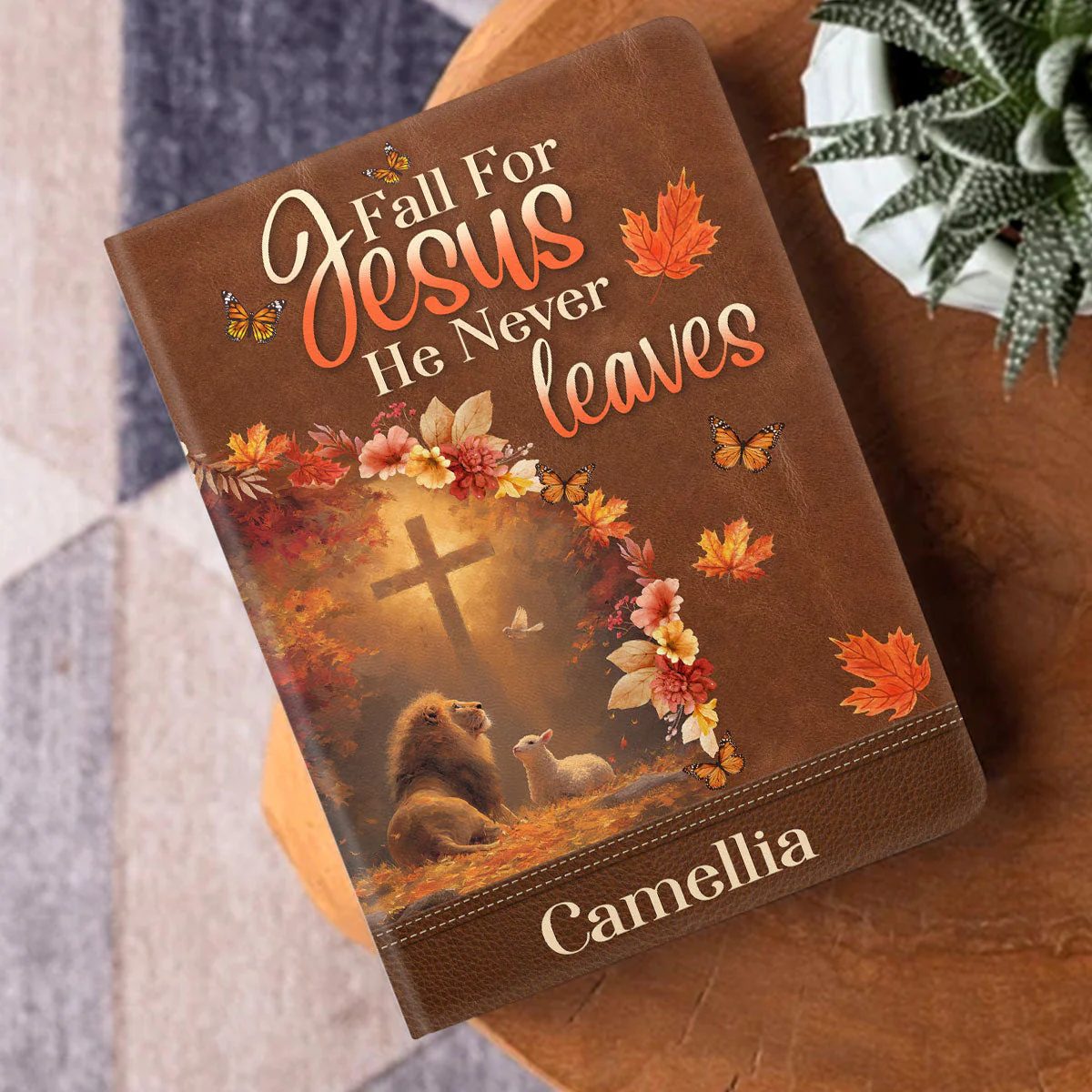 Fall For Jesus He Never Leaves - Personalized Leather Cover Notebook TD118 - Image 3