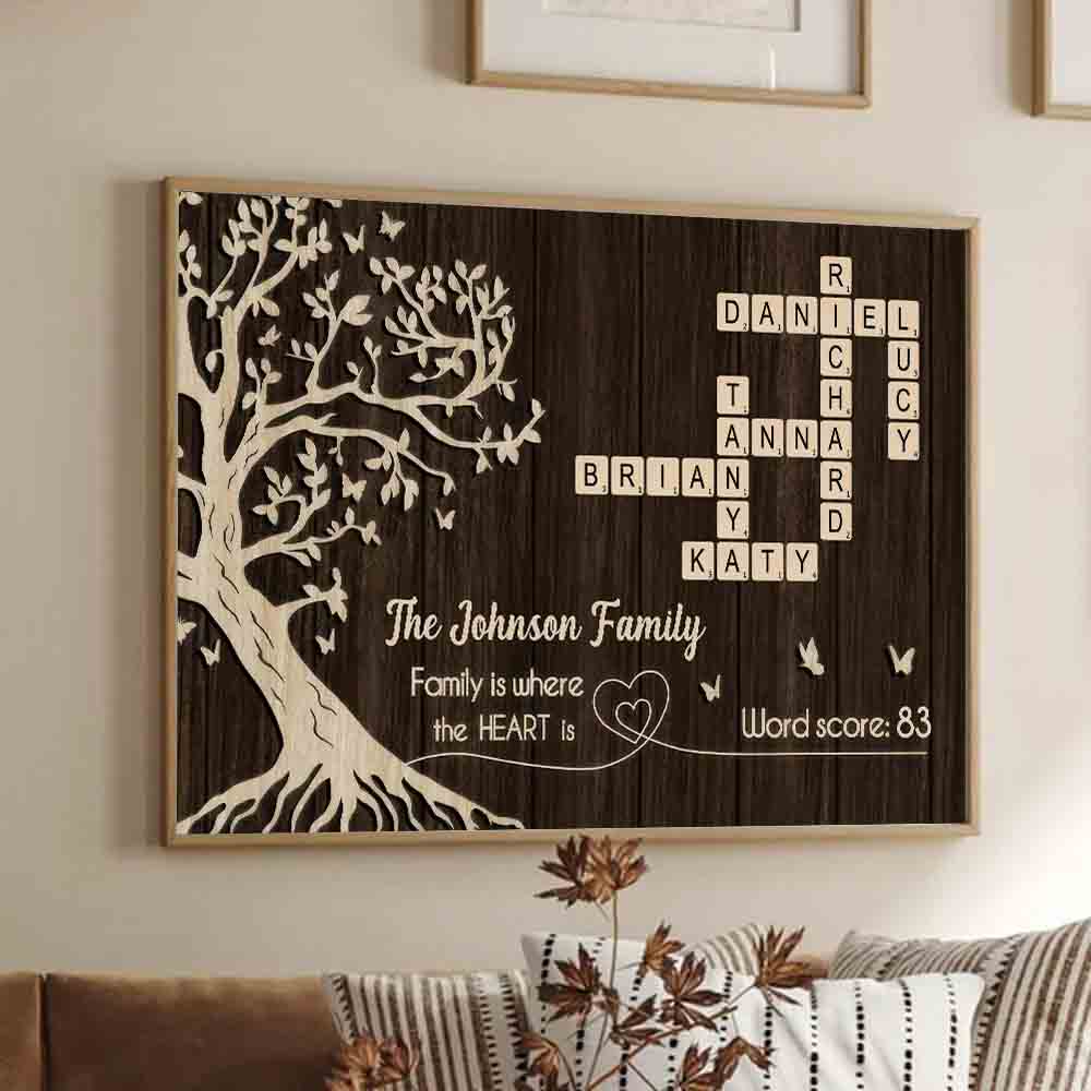 Family Crossword Art Treasured Forever - Personalized Canvas Poster - Gift For Grandma, Family Members
