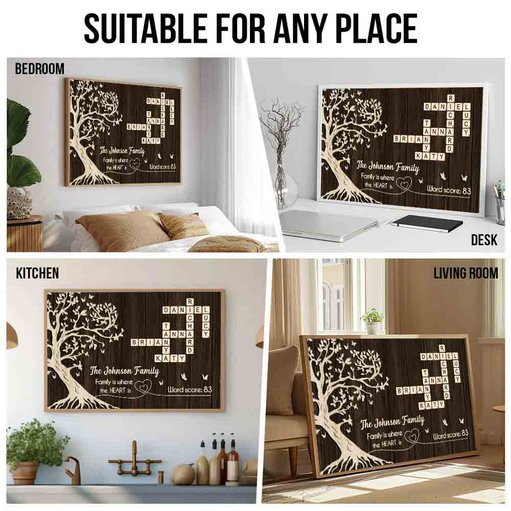 Family Crossword Art Treasured Forever - Personalized Canvas Poster - Gift For Grandma, Family Members - Image 4