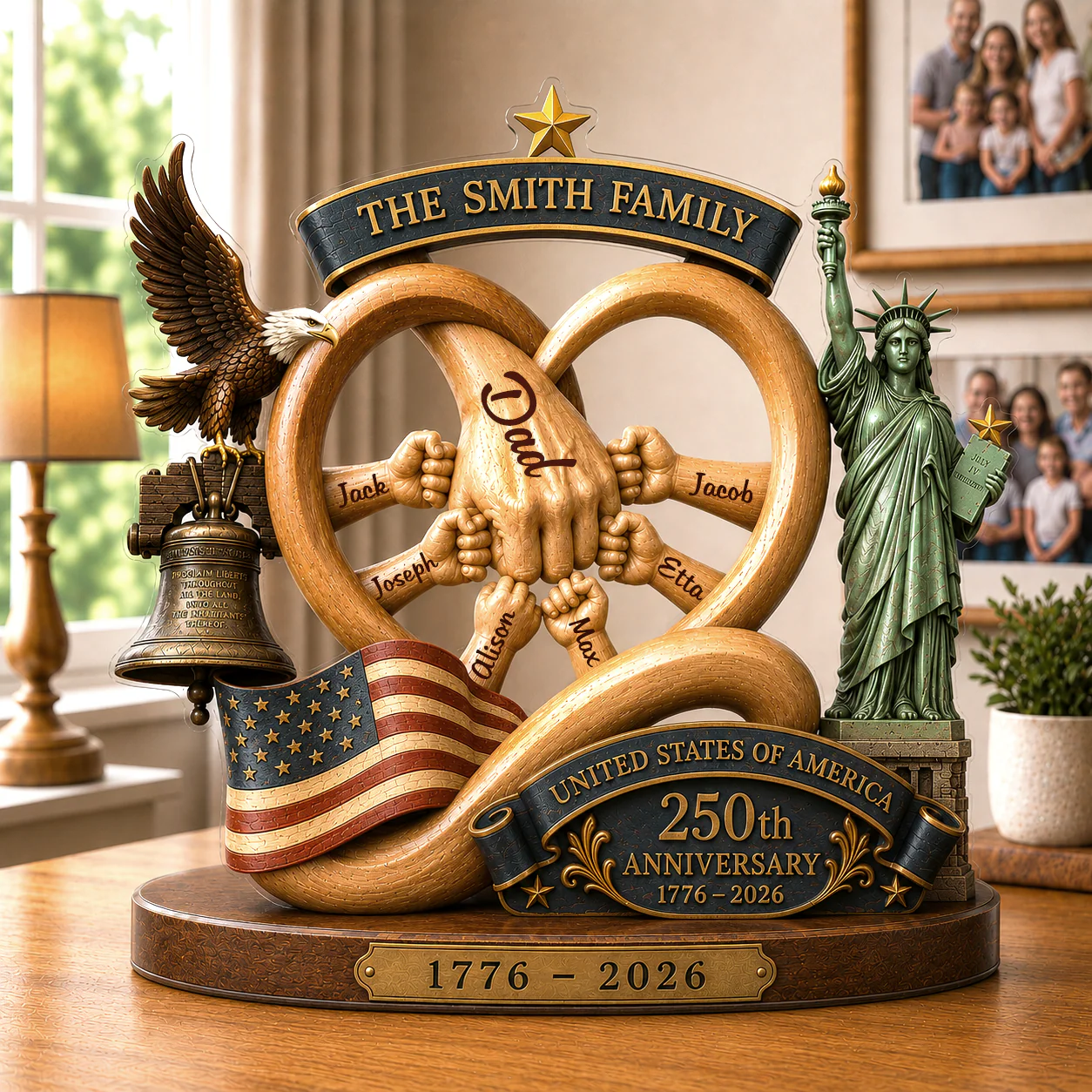 Family Fist Bump US 250th Anniversary - Personalized Shaped Acrylic Plaque - Patriotic Gift For Dad