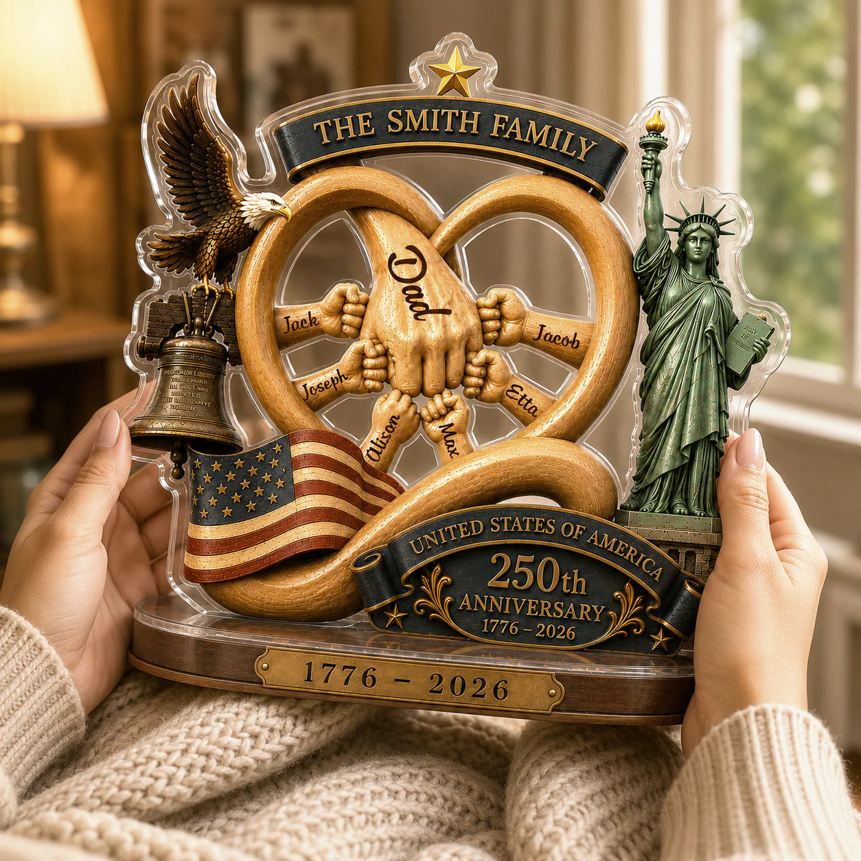 Family Fist Bump US 250th Anniversary - Personalized Shaped Acrylic Plaque - Patriotic Gift For Dad - Image 2