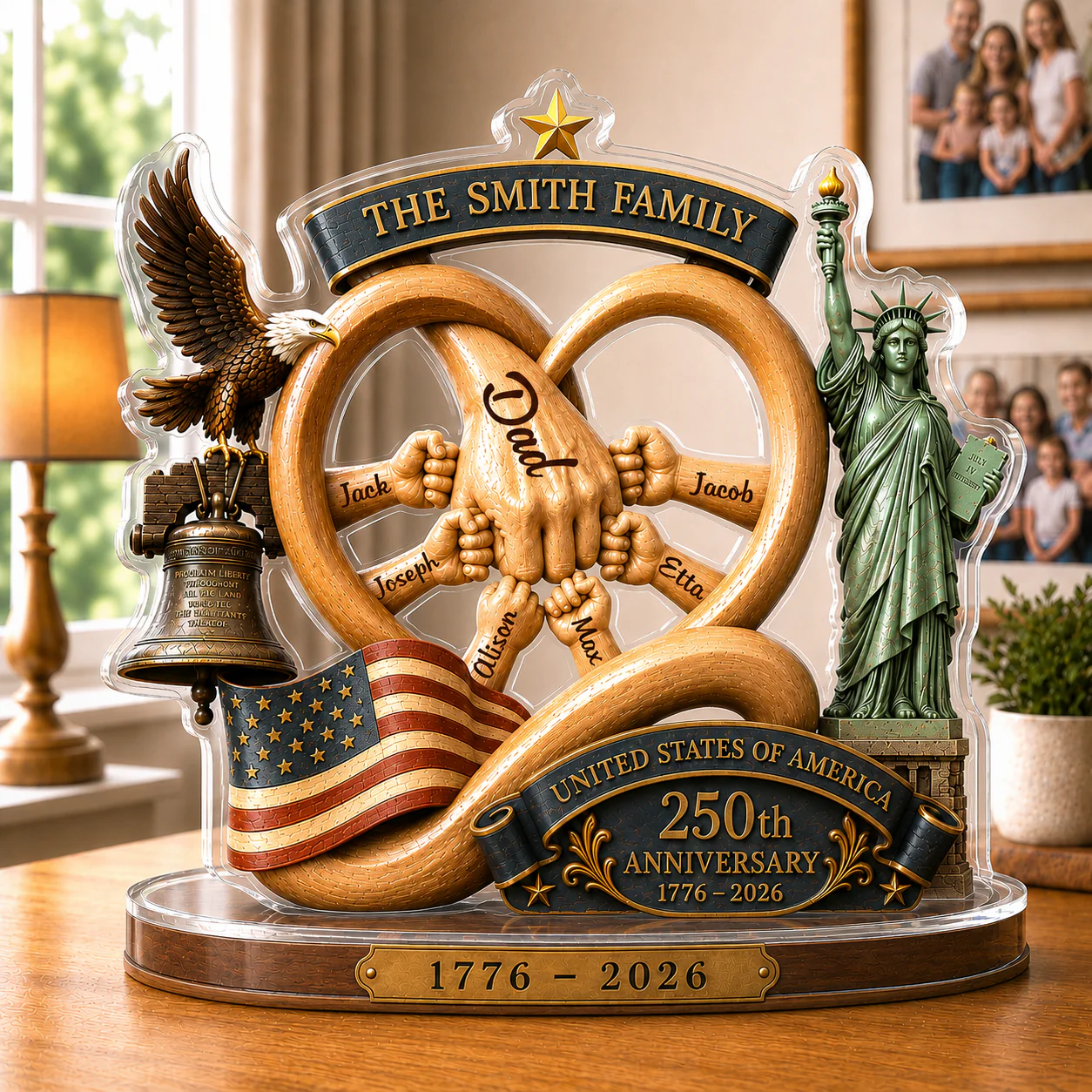 Family Fist Bump US 250th Anniversary - Personalized Shaped Acrylic Plaque - Patriotic Gift For Dad - Image 5