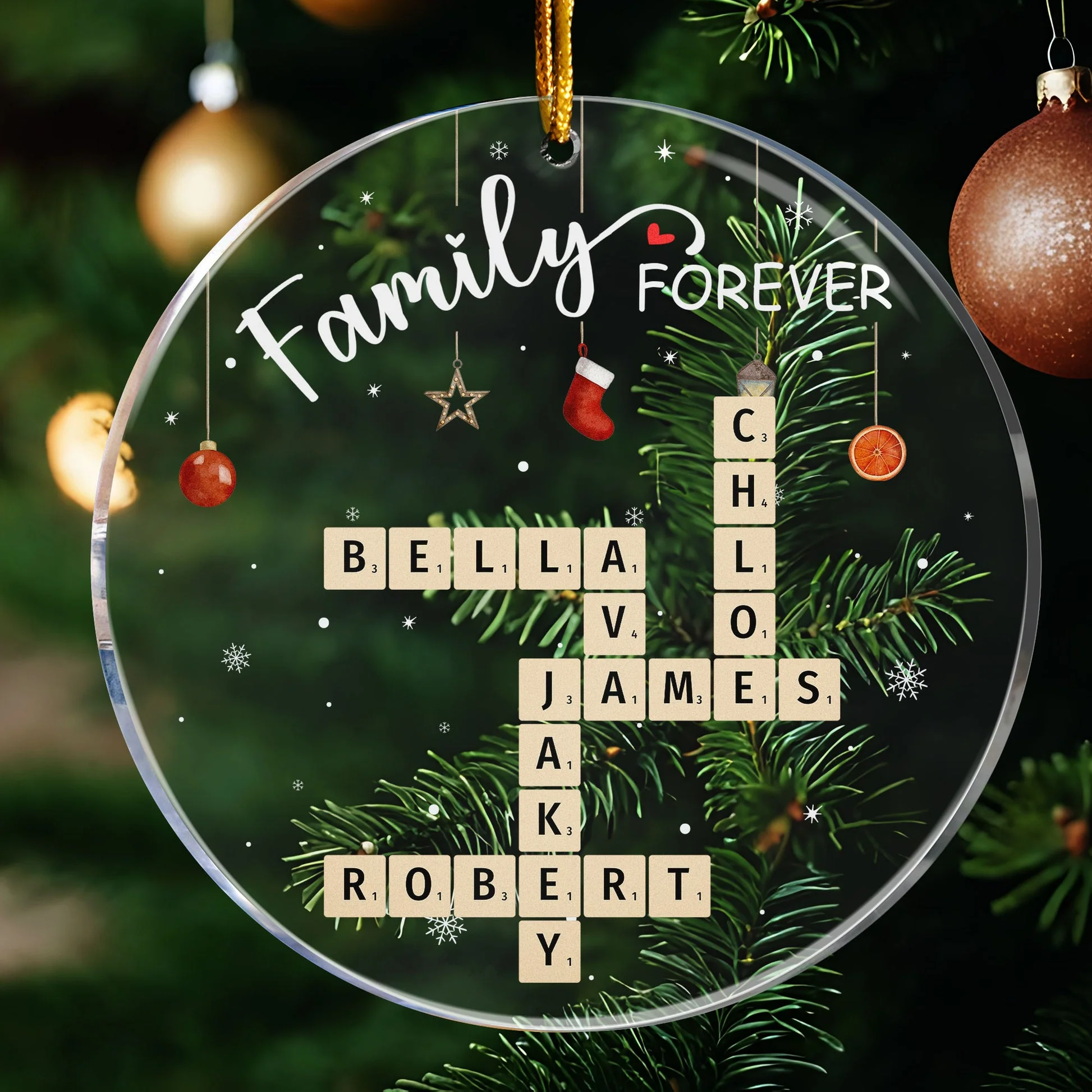 Family Forever Scrabble Custom Name - Personalized Acrylic Ornament - Christmas Gifts For Family NL122