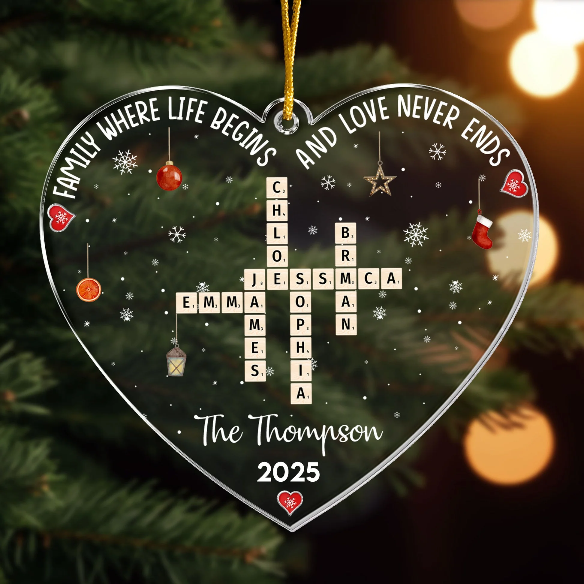 Family Heart Scrabble Custom Name - Personalized Acrylic Ornament - Christmas Gifts For Family NL122