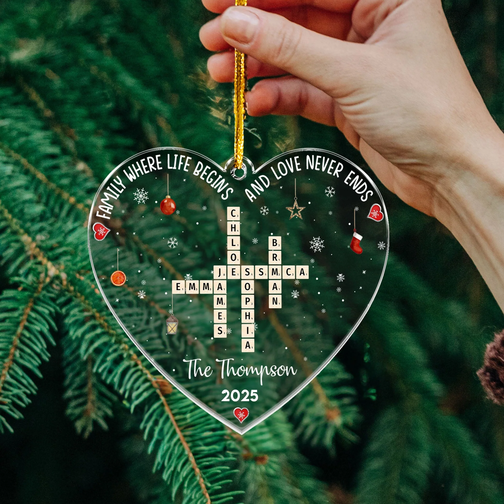 Family Heart Scrabble Custom Name - Personalized Acrylic Ornament - Christmas Gifts For Family NL122 - Image 2