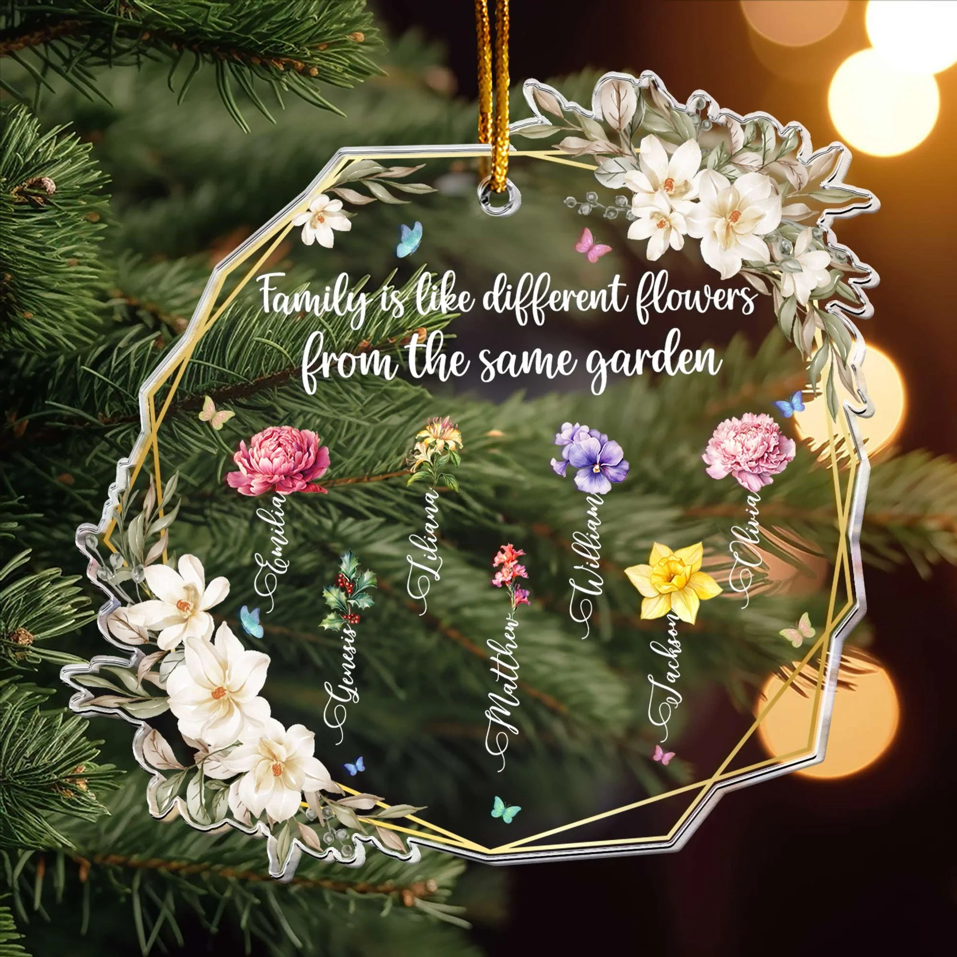 Family Is Like Different Flowers From The Same Garden - Personalized Acrylic Ornament - Gift For Family Members - NA94 - Image 3