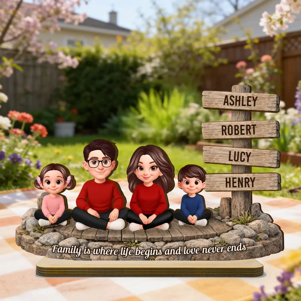 Family Is Where Love Never Ends Sign Post - Personalized Wooden Plaque - Gift For Mom, Family Members | GR25 HN02 - Image 2