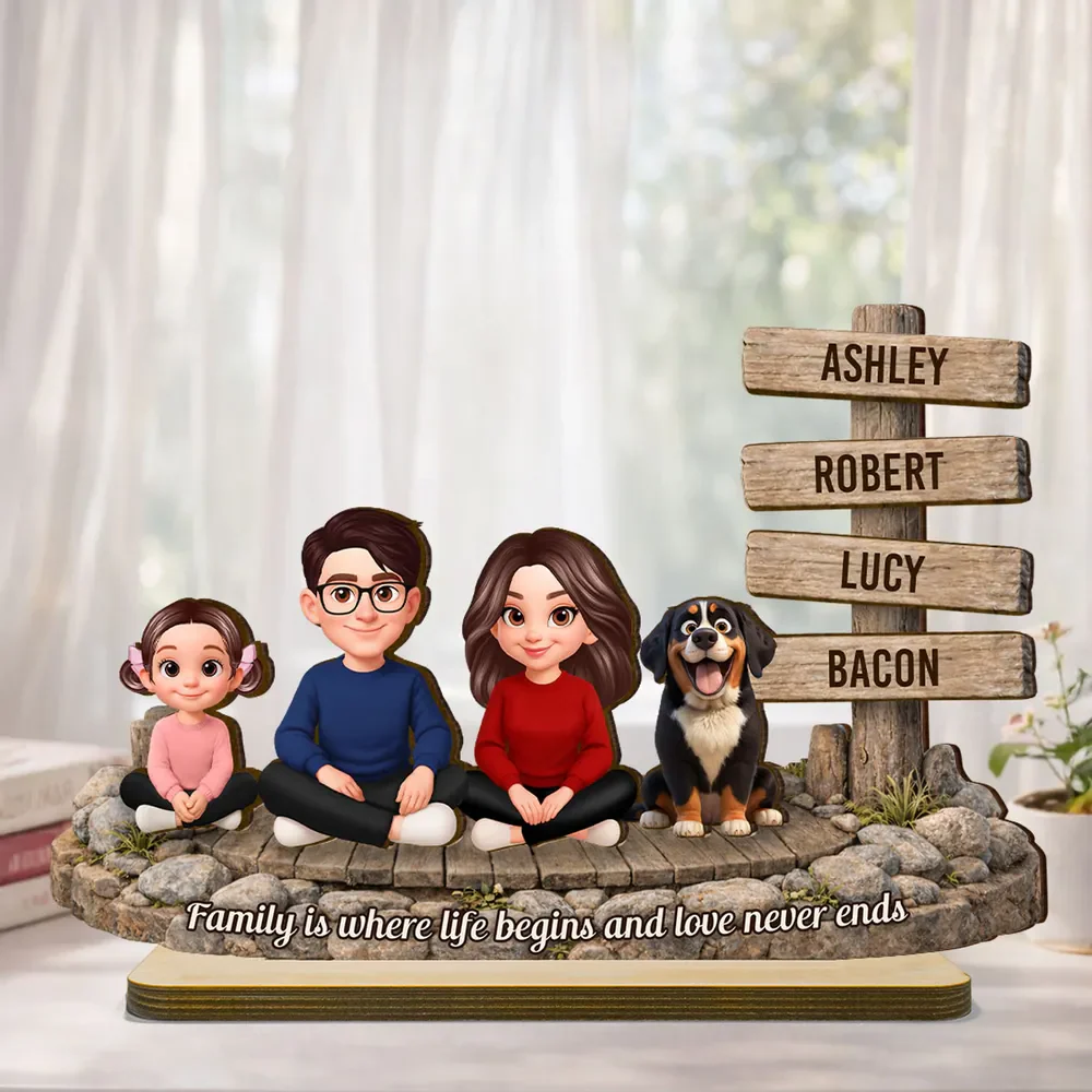 Family Is Where Love Never Ends Sign Post - Personalized Wooden Plaque - Gift For Mom, Family Members | GR25 HN02 - Image 3