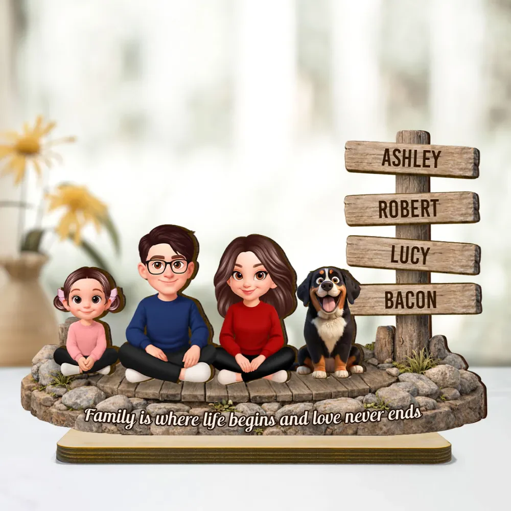 Family Is Where Love Never Ends Sign Post - Personalized Wooden Plaque - Gift For Mom, Family Members | GR25 HN02 - Image 4