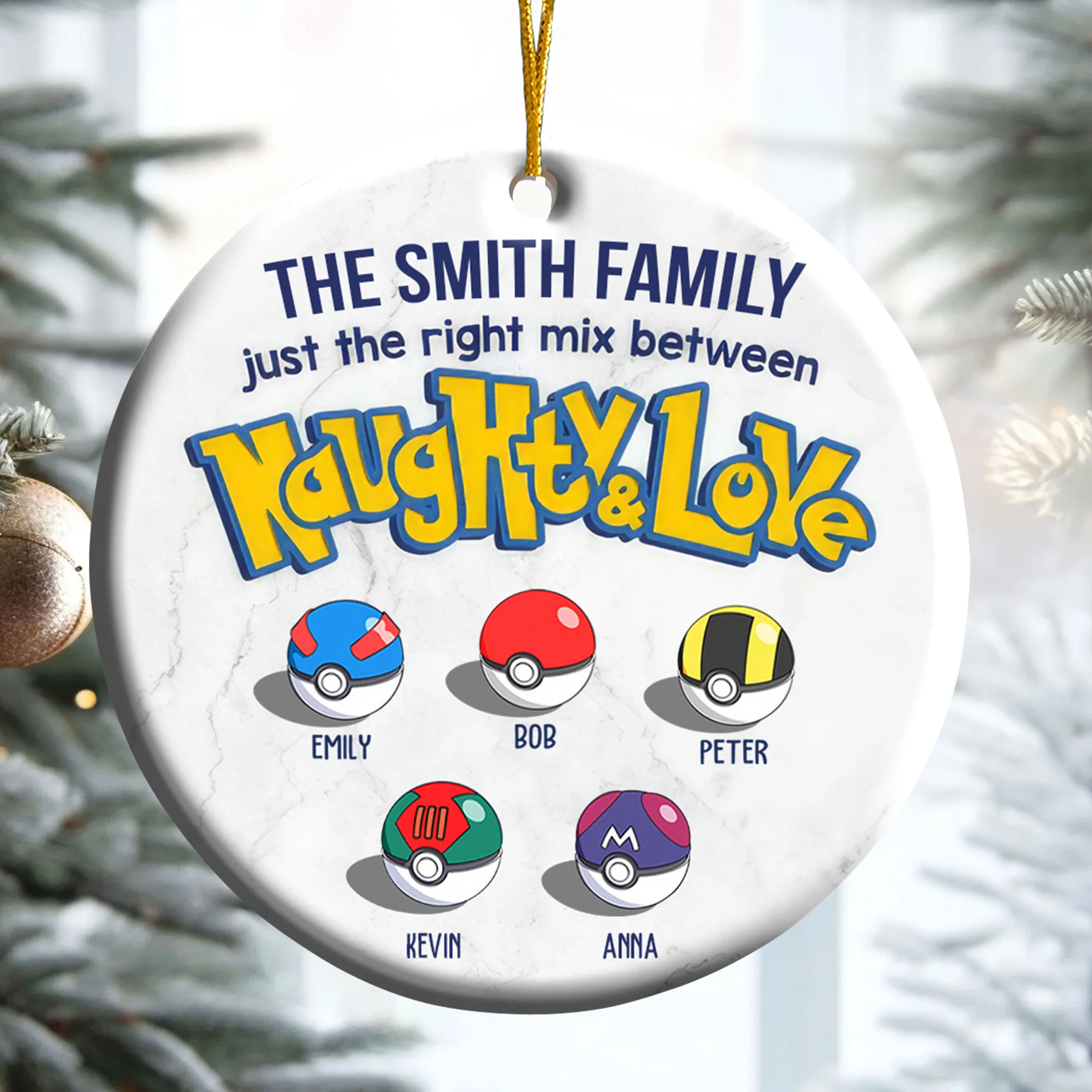 PoMo Family Just The Right Mix Between Naughty And Love - Gift For Family - Personalized Ceramic Ornament - CL10 NA94 - Image 4