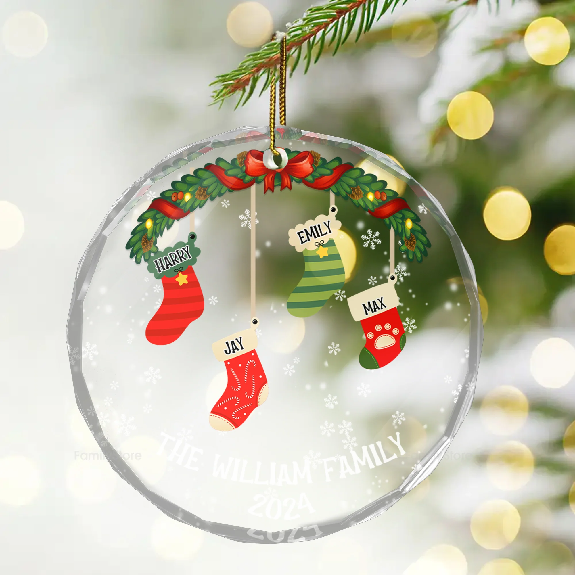 Family Stockings - Gift For Family - Personalized Glass Ornament NA94 - Image 3