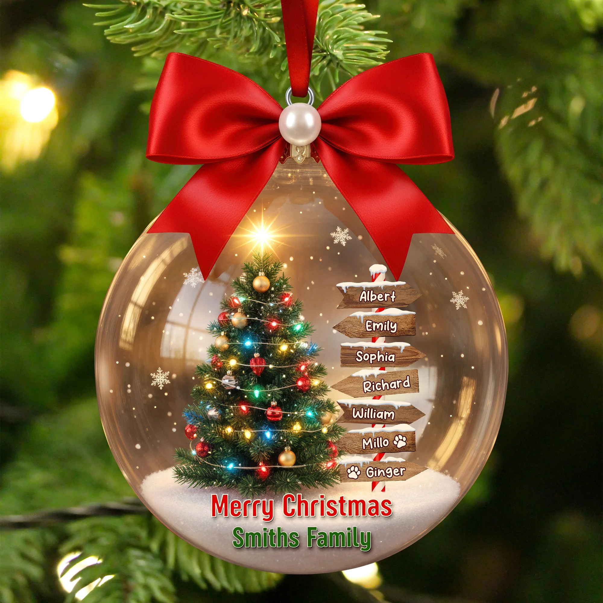 Family Tree Merry Christmas - Personalized Acrylic Ornament - Gifts For Family