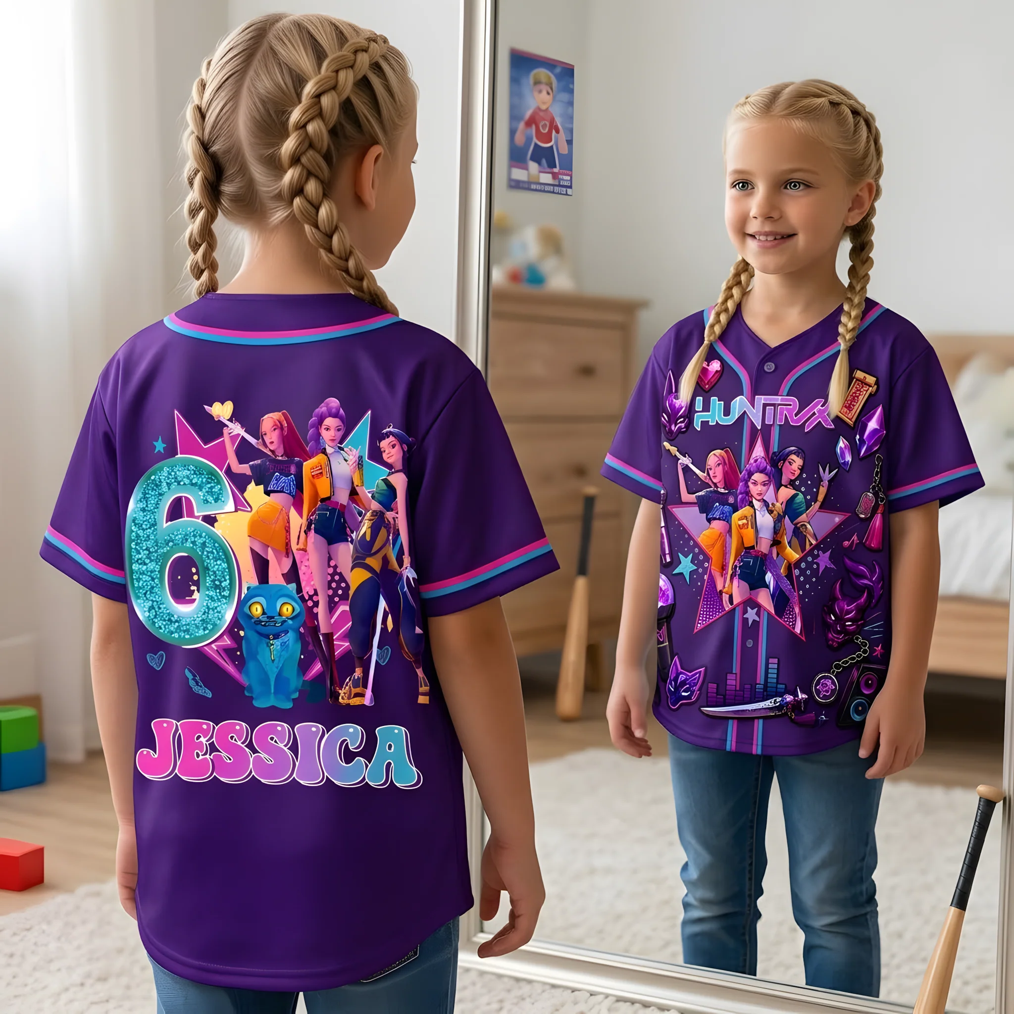 Fantasy Pop Warriors Neon Music - Personalized Baseball Jersey - Gift For Kids - Image 2