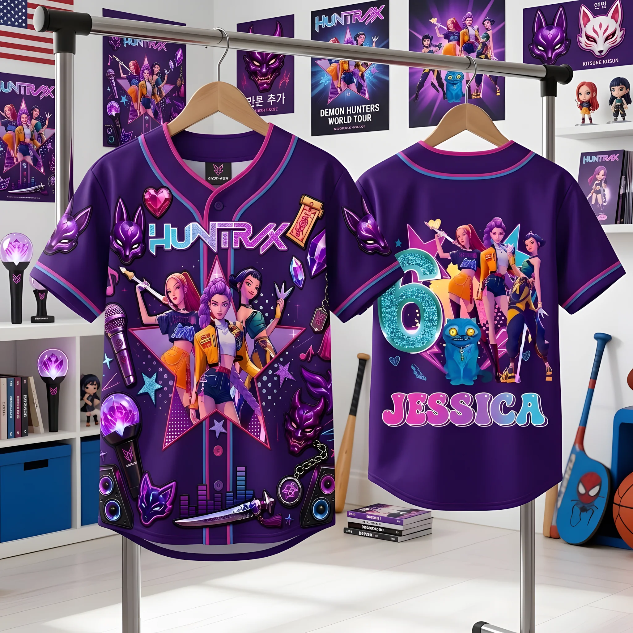 Fantasy Pop Warriors Neon Music - Personalized Baseball Jersey - Gift For Kids - Image 3
