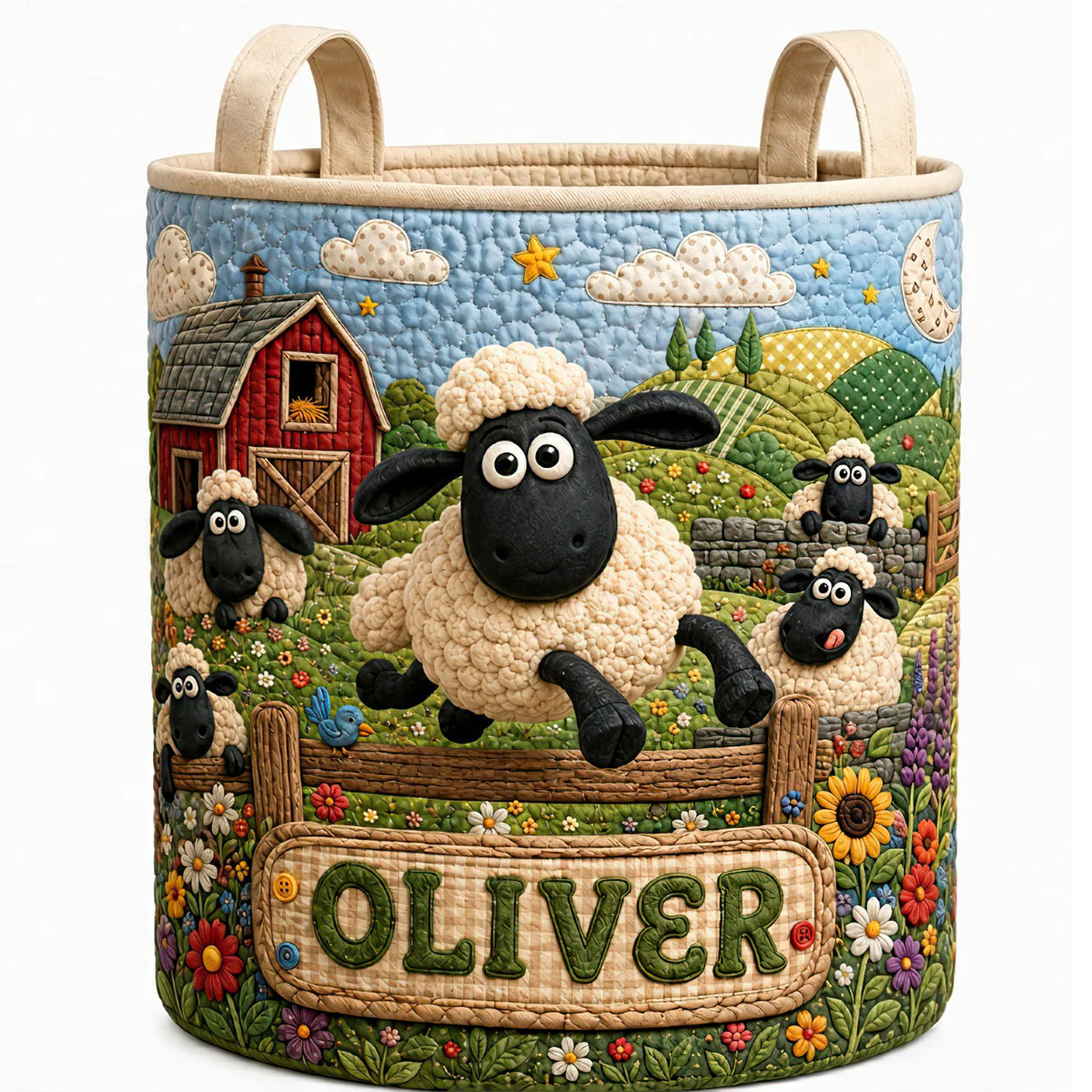 Farm Animal Cute Sheep Flower - Personalized Quilted Laundry Basket - Gifts For Family, Famer - Image 4