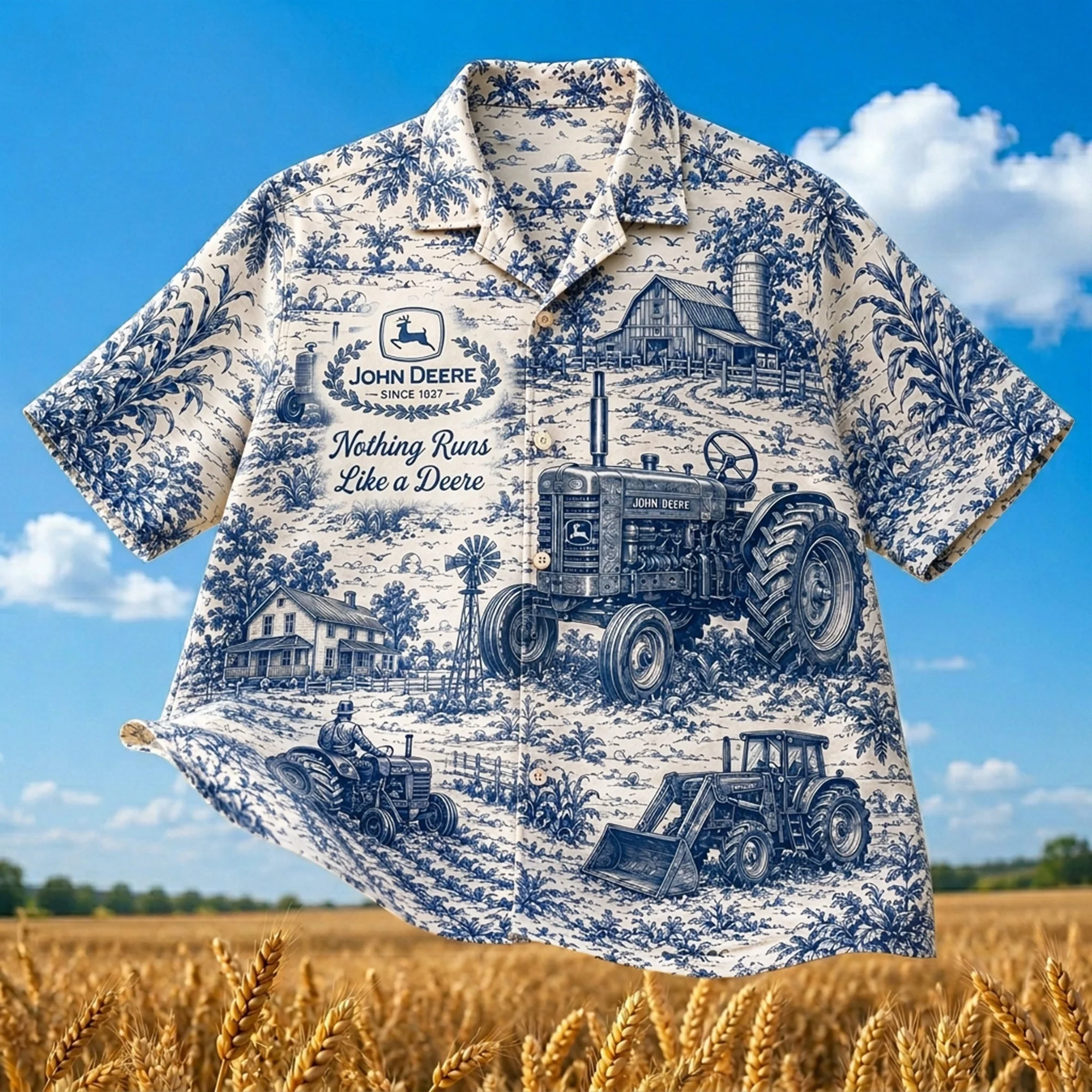 Farm Life Toile de Jouy -  Hawaiian Shirt - Personalized Gifts For Farmers