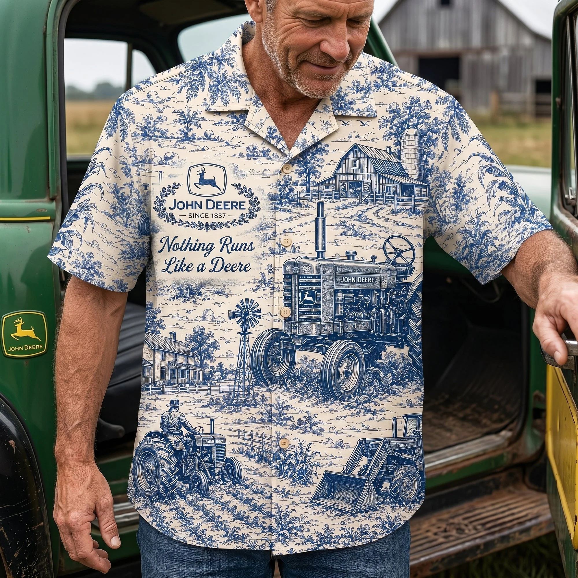 Farm Life Toile de Jouy -  Hawaiian Shirt - Personalized Gifts For Farmers - Image 3