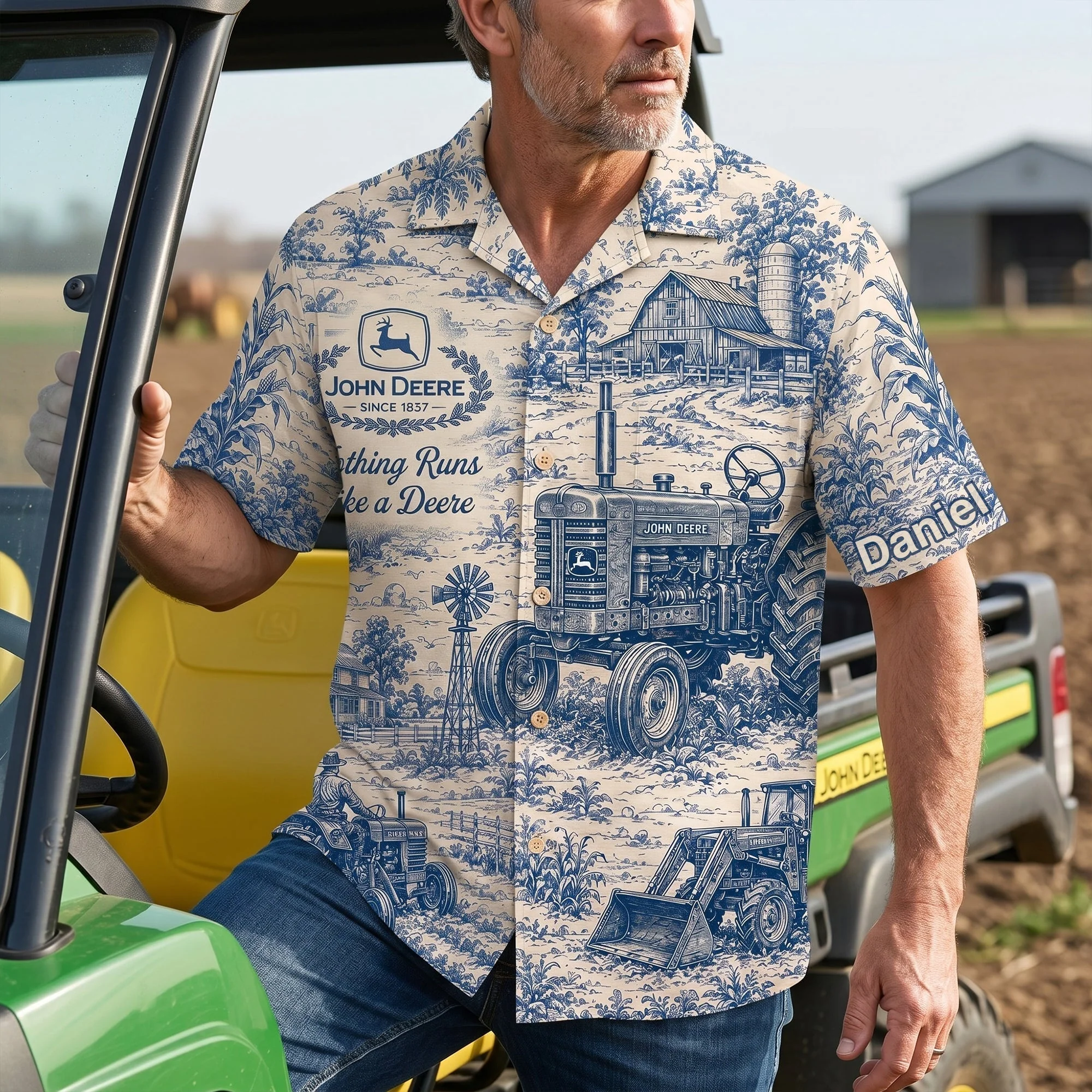 Farm Life Toile de Jouy -  Hawaiian Shirt - Personalized Gifts For Farmers - Image 4