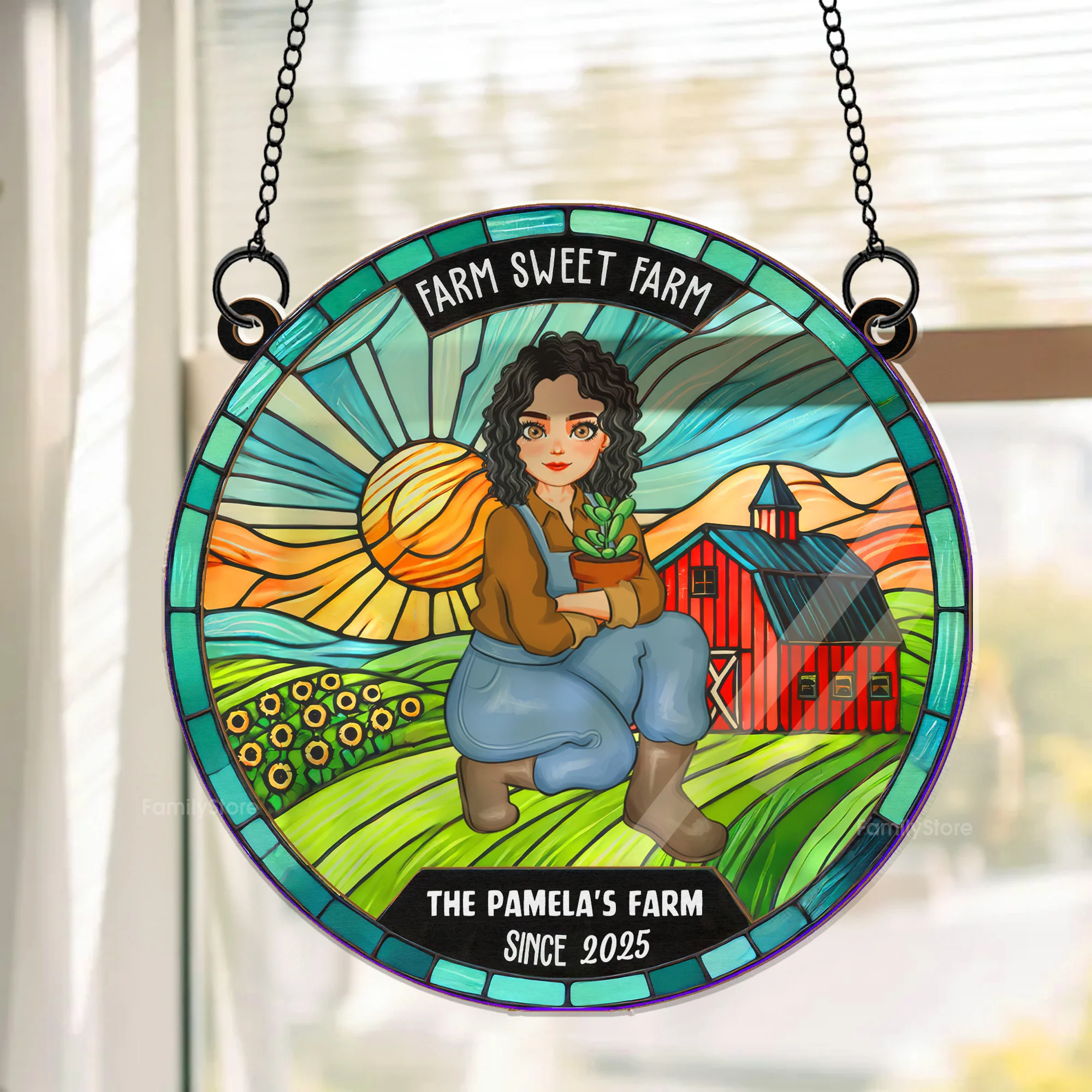 Farm Sweet Farm - Personalized Stained Glass Window Suncatcher - Funny Gifts For Farmer | GR17 NH96