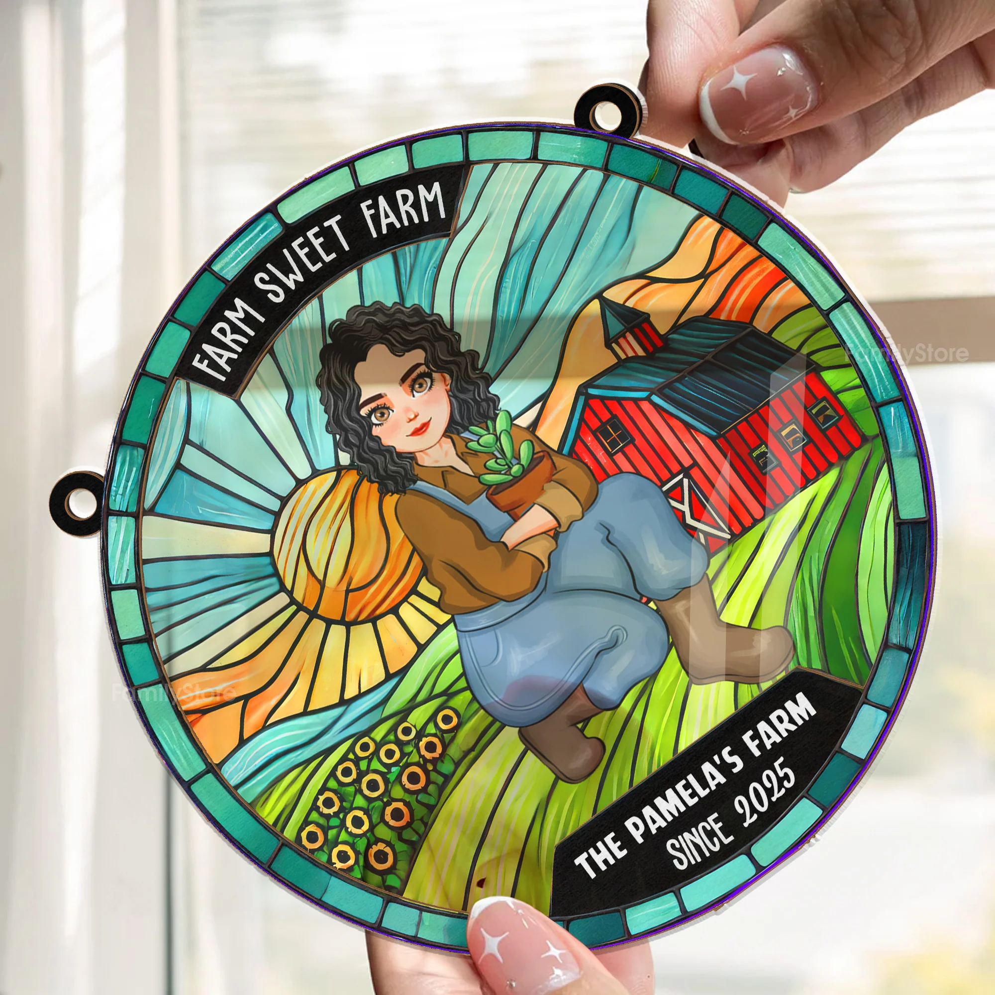 Farm Sweet Farm - Personalized Stained Glass Window Suncatcher - Funny Gifts For Farmer | GR17 NH96 - Image 2