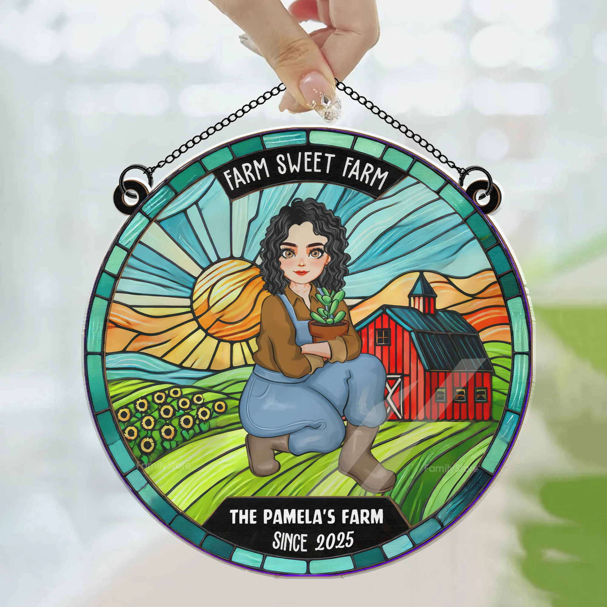 Farm Sweet Farm - Personalized Stained Glass Window Suncatcher - Funny Gifts For Farmer | GR17 NH96 - Image 3