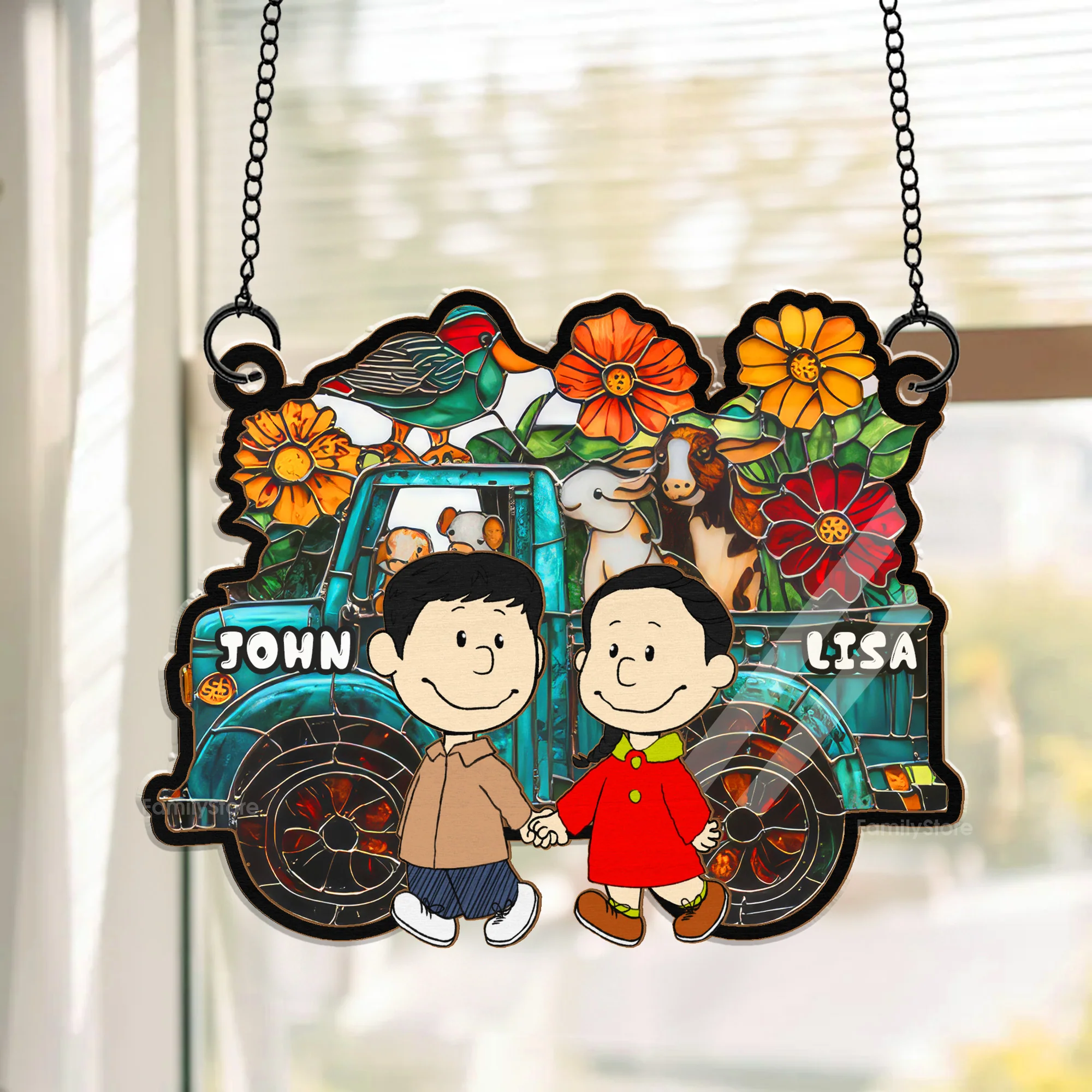 Farm Sweet Farm - Personalized Window Hanging Suncatcher Ornament - Gift For Couple, Husband Wife | CL43 NH96