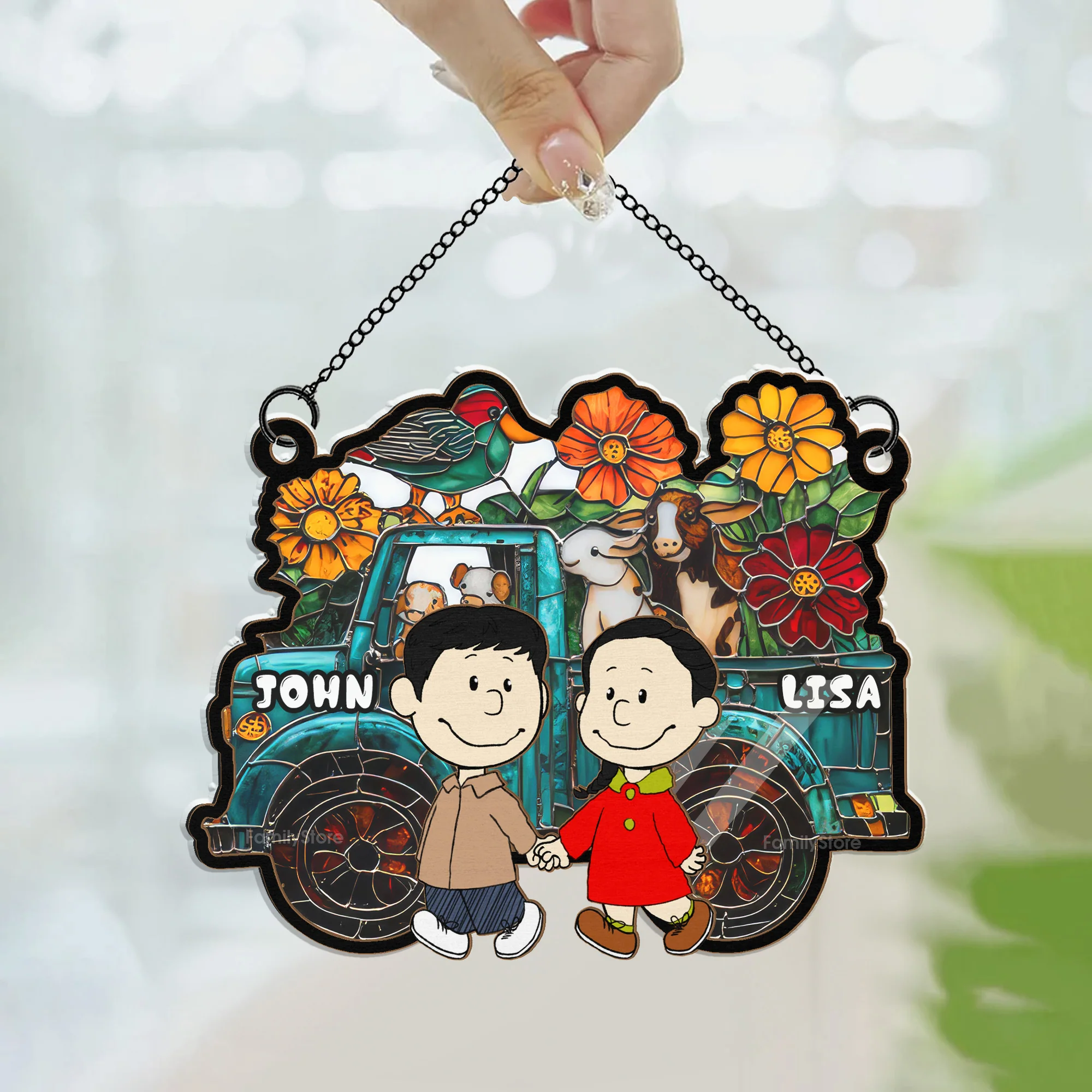 Farm Sweet Farm - Personalized Window Hanging Suncatcher Ornament - Gift For Couple, Husband Wife | CL43 NH96 - Image 3