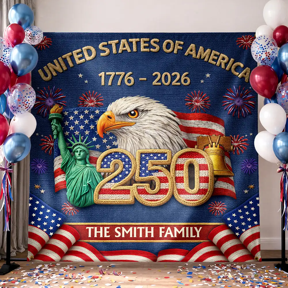Faux Embroidery Effect America 250th Anniversary - Personalized Backdrop - Patriotic Gift For Family