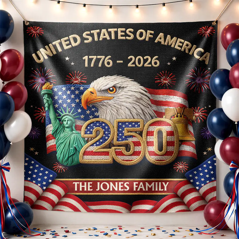 Faux Embroidery Effect America 250th Anniversary - Personalized Backdrop - Patriotic Gift For Family - Image 2