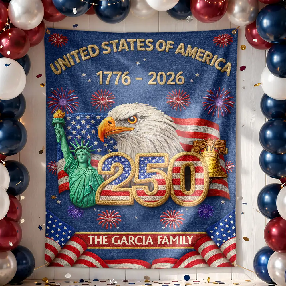 Faux Embroidery Effect America 250th Anniversary - Personalized Backdrop - Patriotic Gift For Family - Image 3