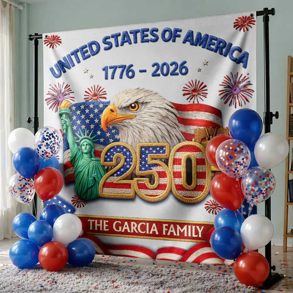 Faux Embroidery Effect America 250th Anniversary - Personalized Backdrop - Patriotic Gift For Family - Image 4