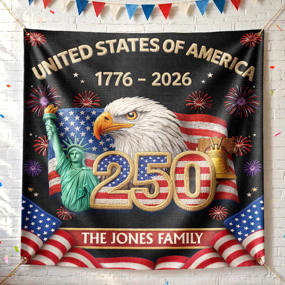 Faux Embroidery Effect America 250th Anniversary - Personalized Backdrop - Patriotic Gift For Family - Image 5
