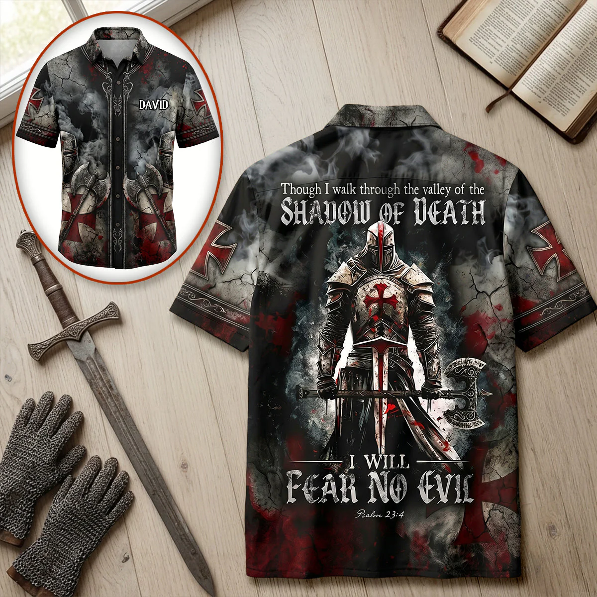 Fear No Evil - Personalized Knight Jesus Hawaiian Shirt - Gifts For Christians