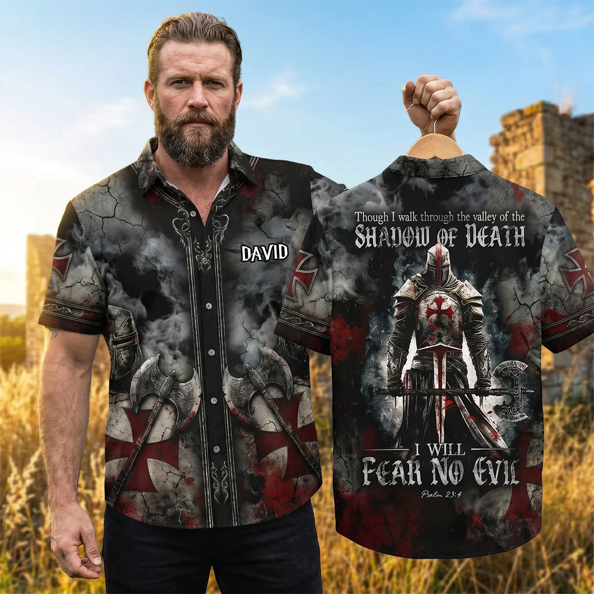 Fear No Evil - Personalized Knight Jesus Hawaiian Shirt - Gifts For Christians - Image 3