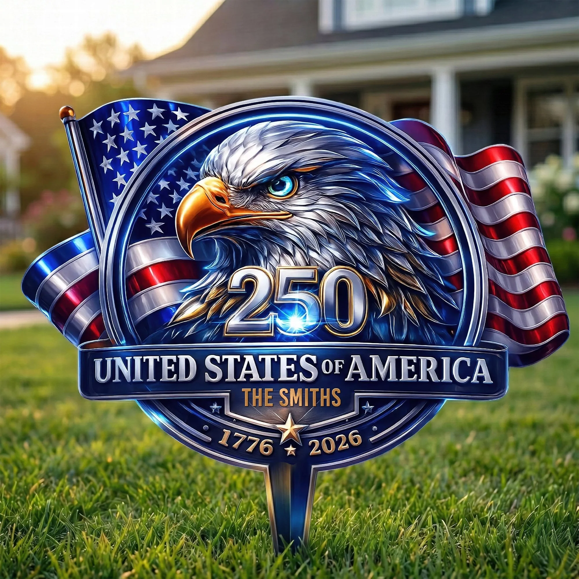 Fierce American Eagle - Personalized Metal Stake Garden - Patriotic Gift For Family