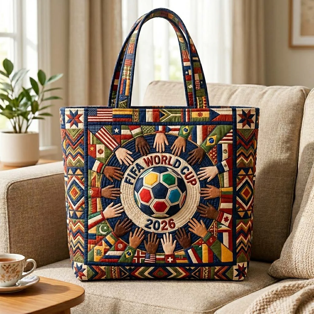 FIFA World Cup 2026 Football Globe With Flags & Hands - Personalized Quilted Tote Bag - Gift For Soccer Fans