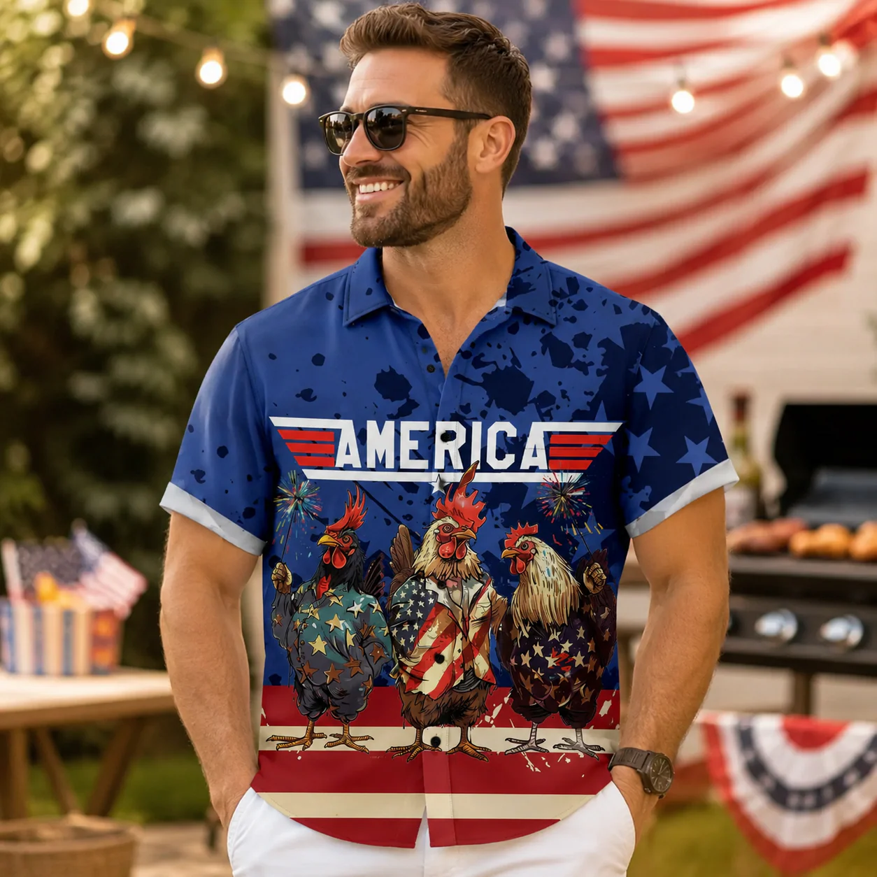 Fighter Pilot Rooster Chicken - Personalized Hawaiian Shirt - Gift For Him - Image 2