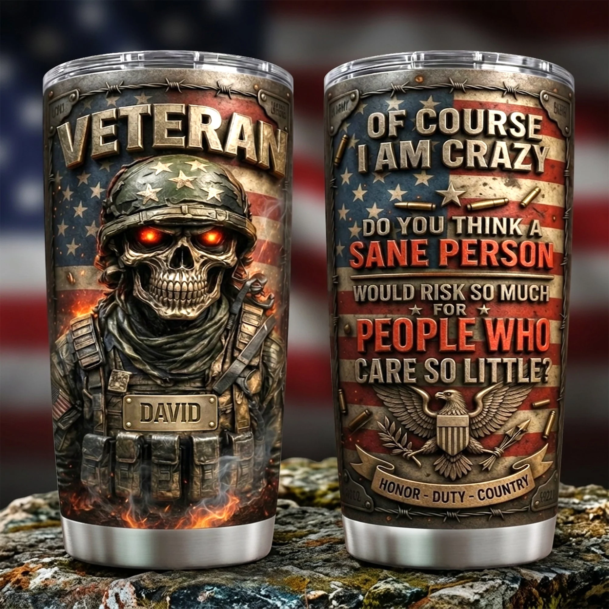 Fire Skull Of Course I Am Crazy - Personalized Tumbler - Gift For Veterans - Image 2