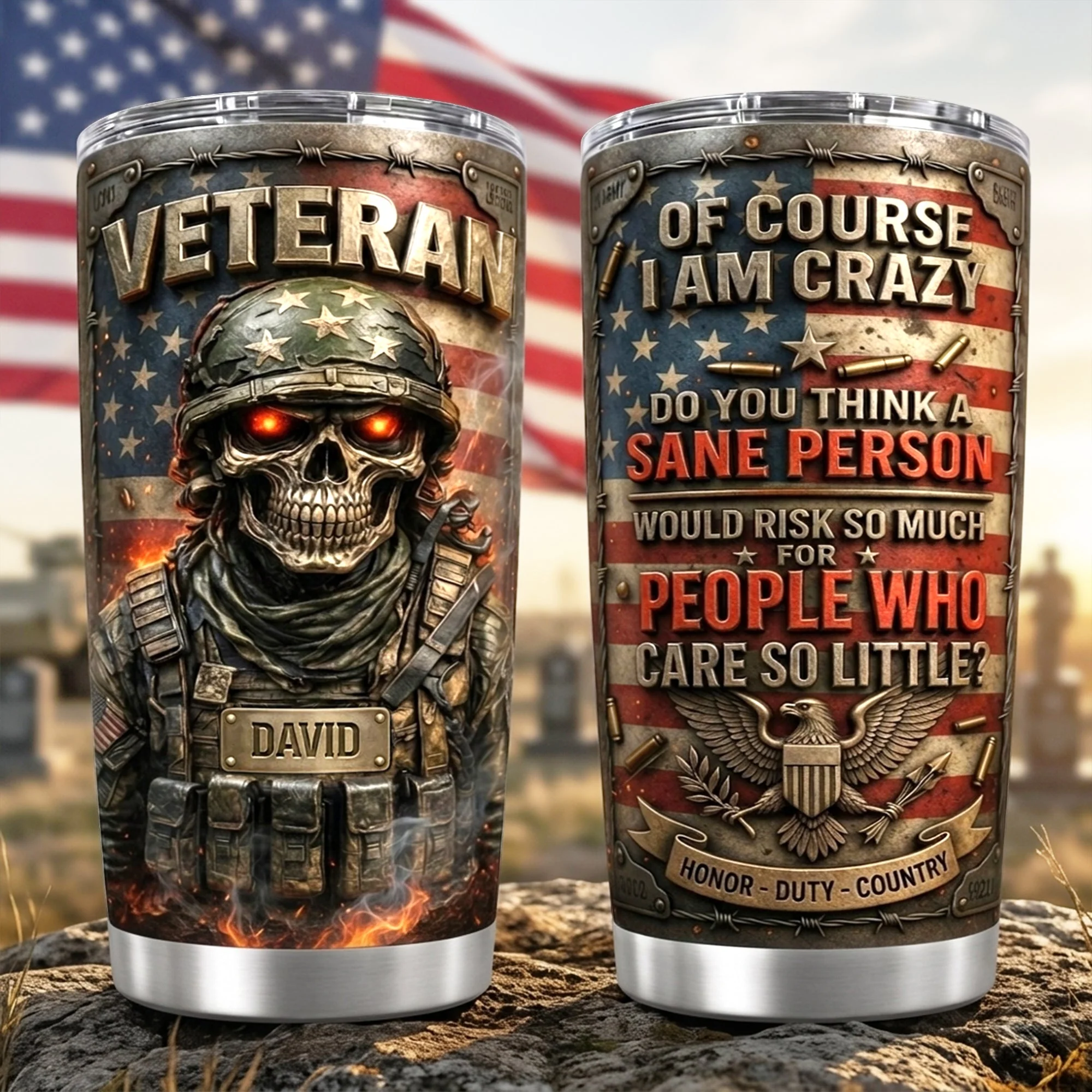 Fire Skull Of Course I Am Crazy - Personalized Tumbler - Gift For Veterans - Image 3