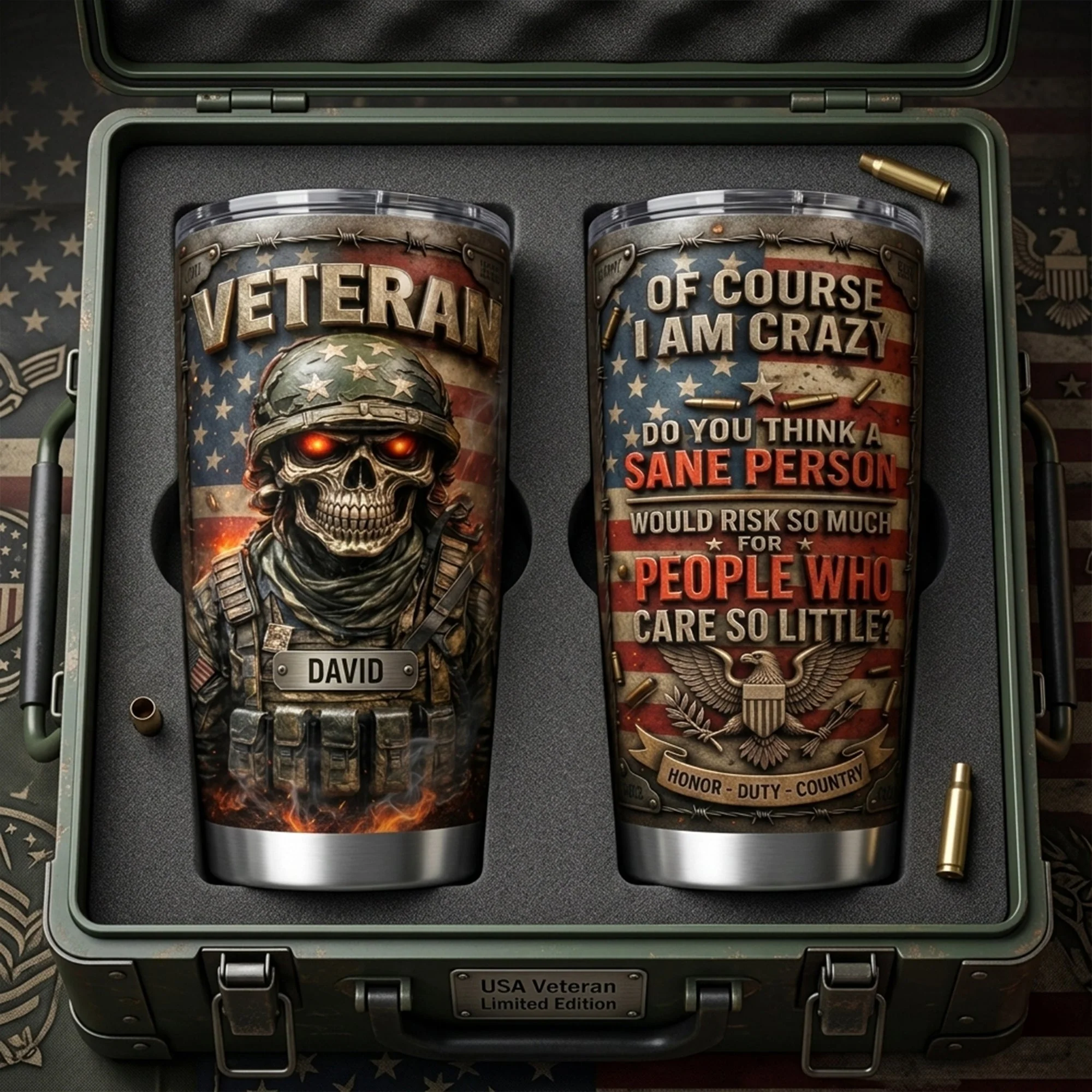 Fire Skull Of Course I Am Crazy - Personalized Tumbler - Gift For Veterans - Image 5