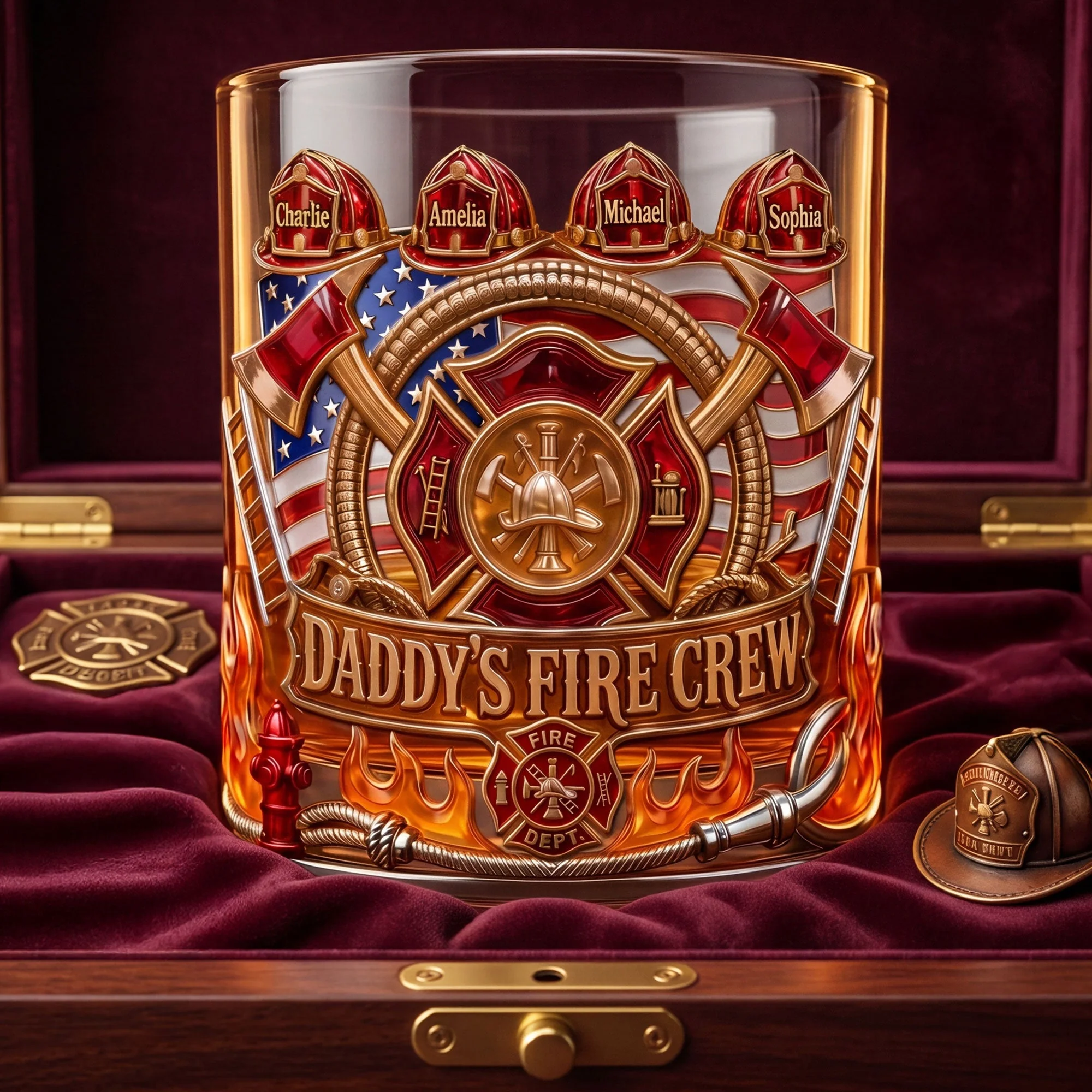 Firefighter Daddy Crew - Personalized Whiskey Glass - Gift For Dad, Firefighter - Image 2