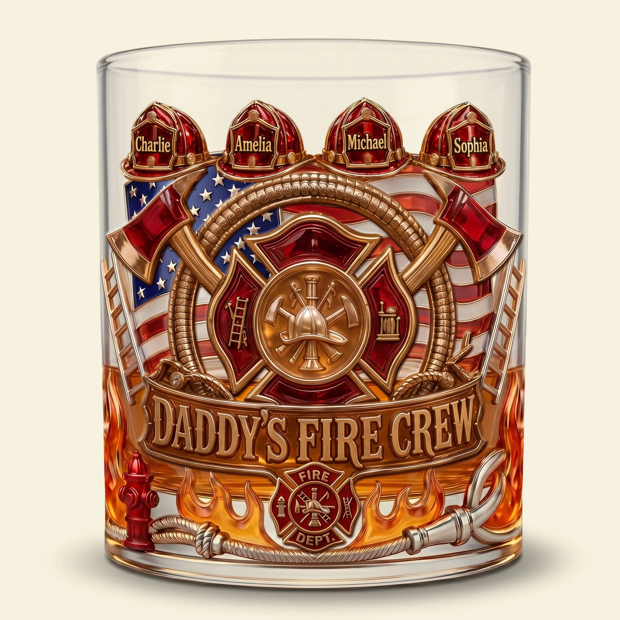 Firefighter Daddy Crew - Personalized Whiskey Glass - Gift For Dad, Firefighter - Image 3