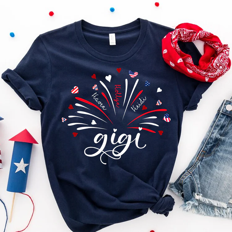 Firework America Flag Grandma And Kids - Personalized T-shirt - Gift For Grandma, Mother's Day HN02 - Image 2