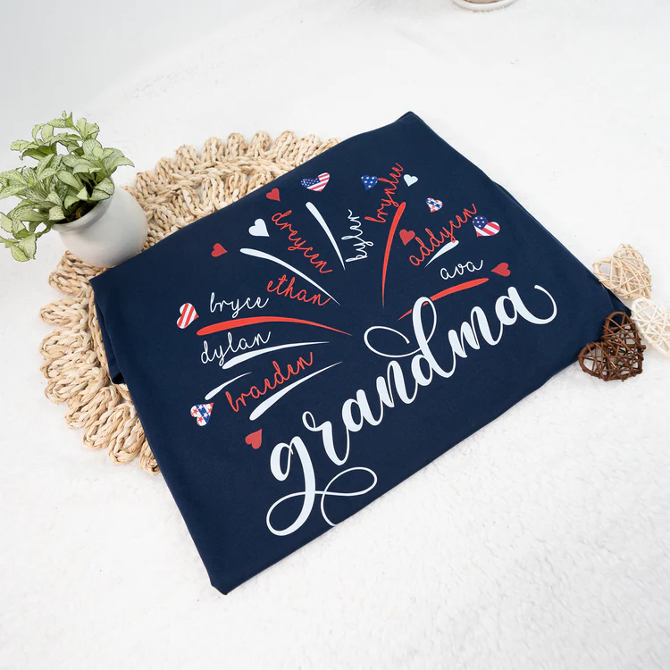 Firework America Flag Grandma And Kids - Personalized T-shirt - Gift For Grandma, Mother's Day HN02 - Image 3