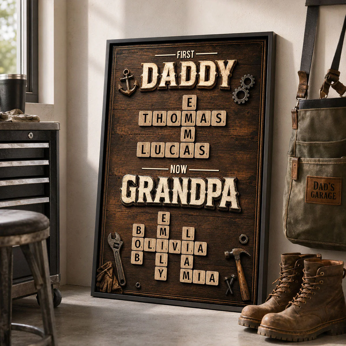 First Daddy Now Grandpa Crossword Puzzle Art - Personalized Poster Canvas - Gift For Dad, Grandpa, Husband - Image 2